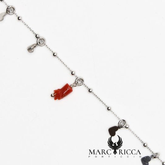 Bracelet cœur Argent et main Corail