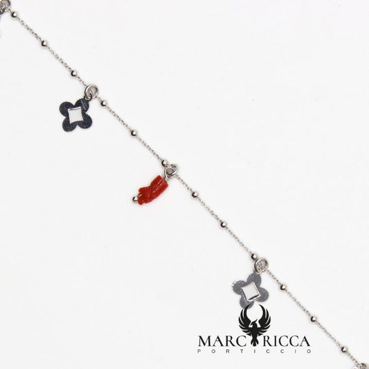 Bracelet trèfles Argent et main Corail