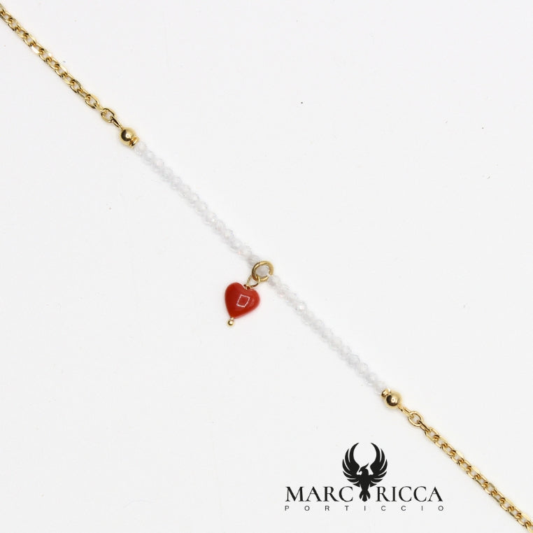 Bracelet Vermeil cœur Corail et perles cristal