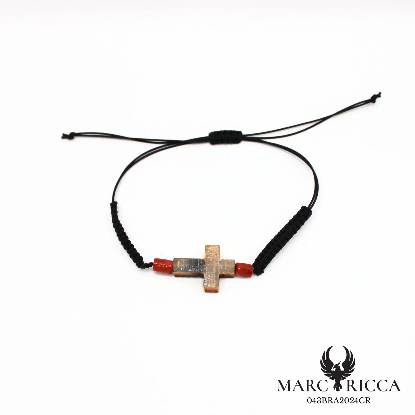 Bracelet cordon macramé croix corne chèvre et corail