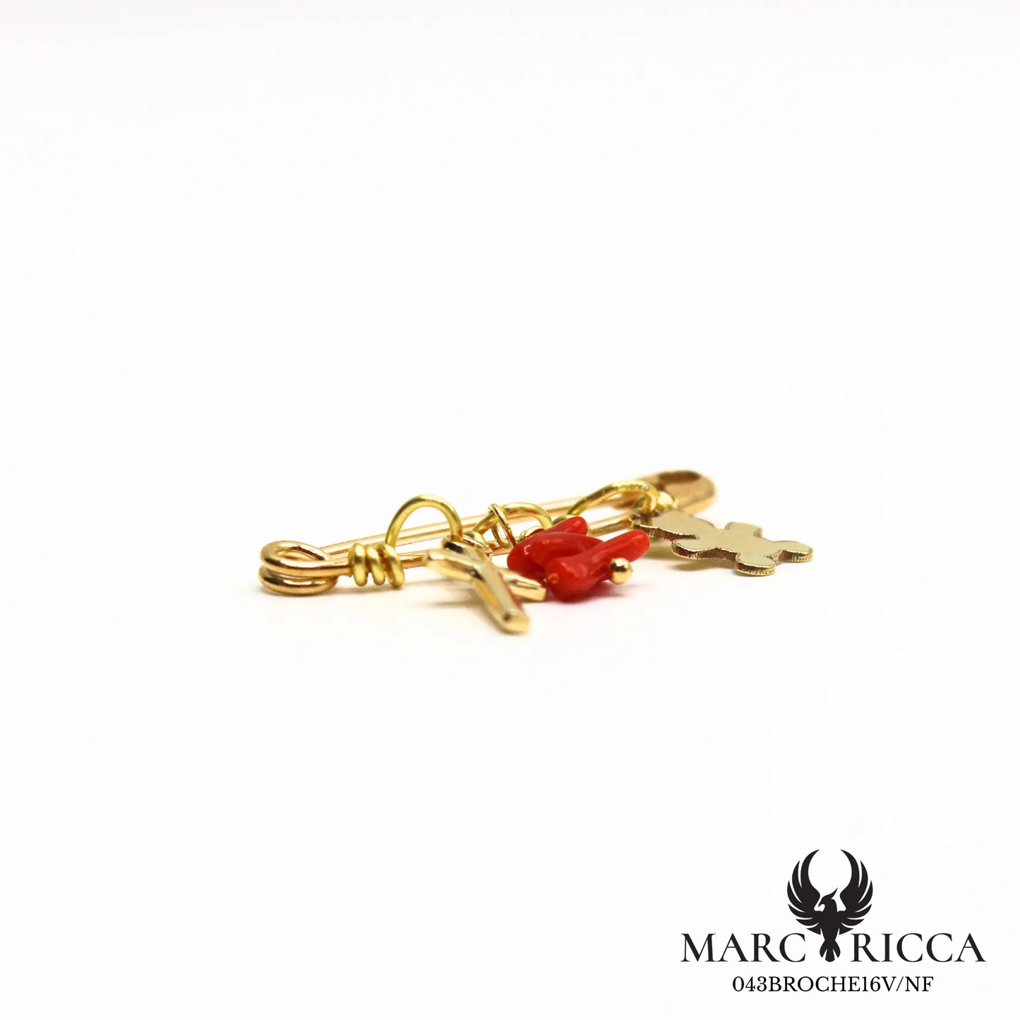 Broche croix, ourson et Corail