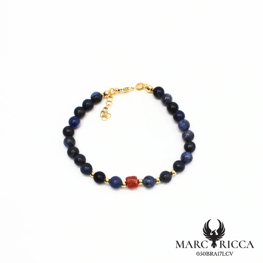 Bracelet perles lapis lazuli et corail en vermeil