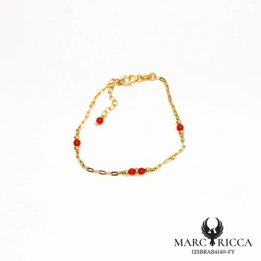 Bracelet chaîne en argent avec perles de corail
