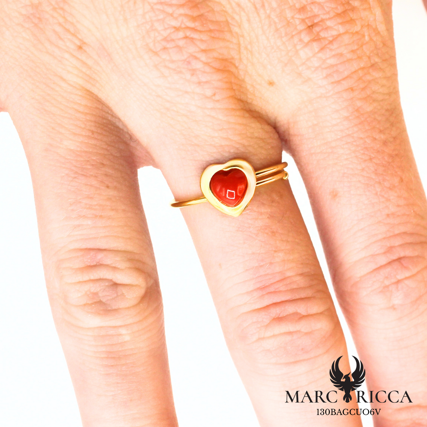 Bague avec cœur en corail en argent ou vermeil
