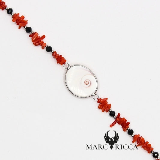 Bracelet Corail, Œil de St-Lucie et Cristal - Argent