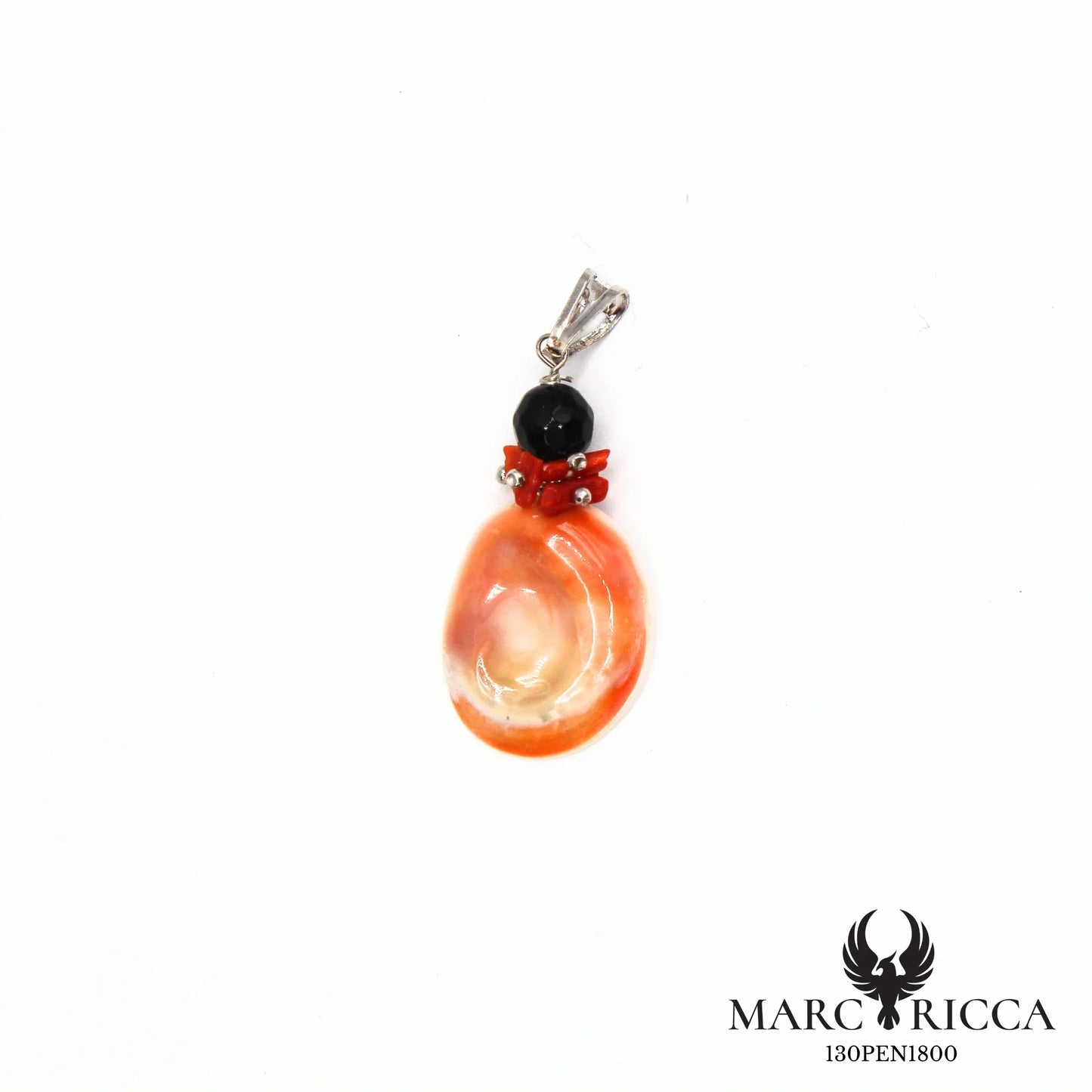 Pendentif Argent Œil de St-Lucie, Corail & Onyx Vermeil
