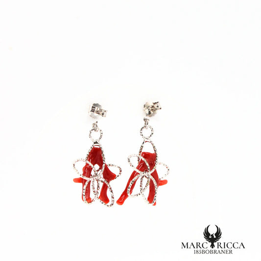 Boucles d'oreilles clous pendantes branches de corail fleurs - Marc-Ricca Porticcio