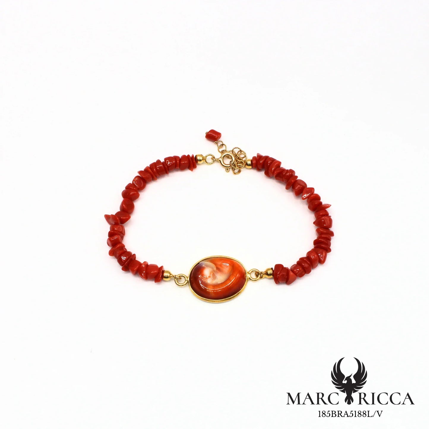 Bracelet corail chips & œil de Sainte Lucie