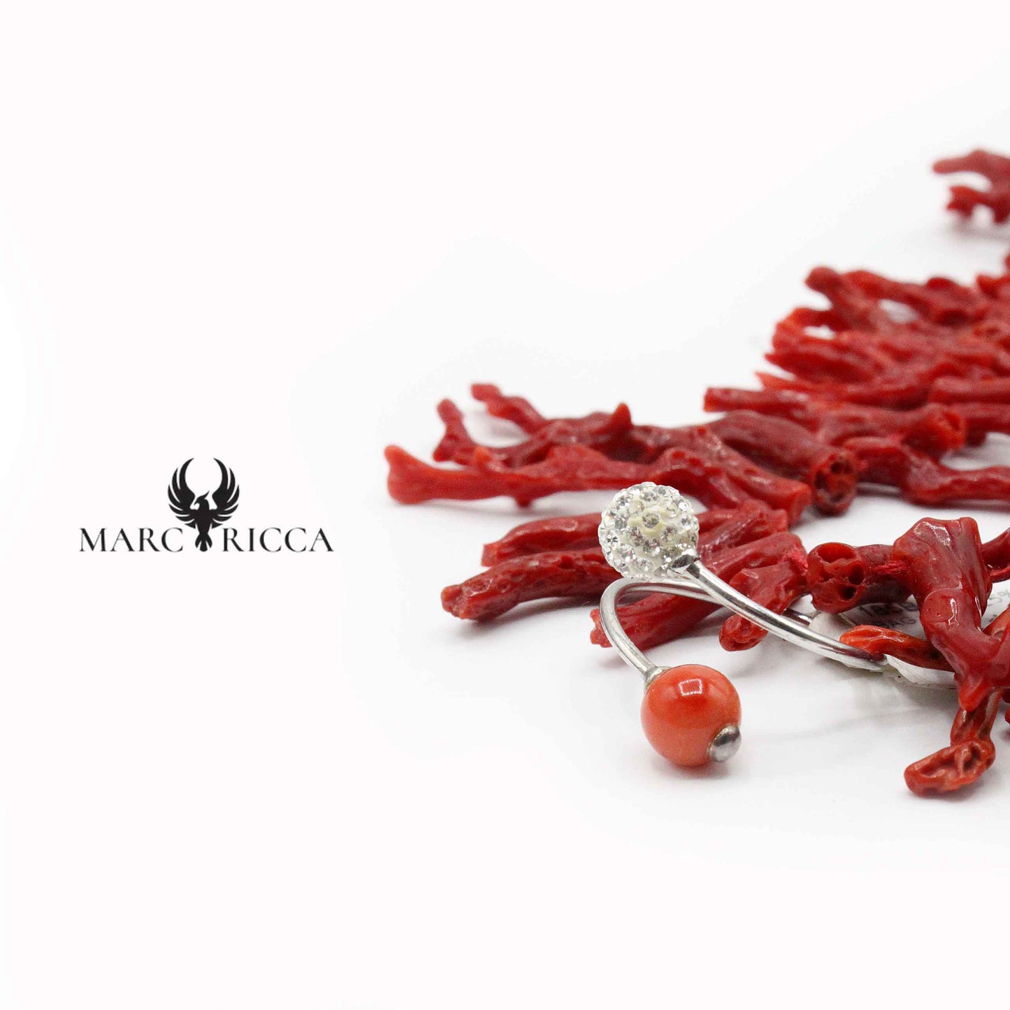 Bague Argent Corail Perle & Strass