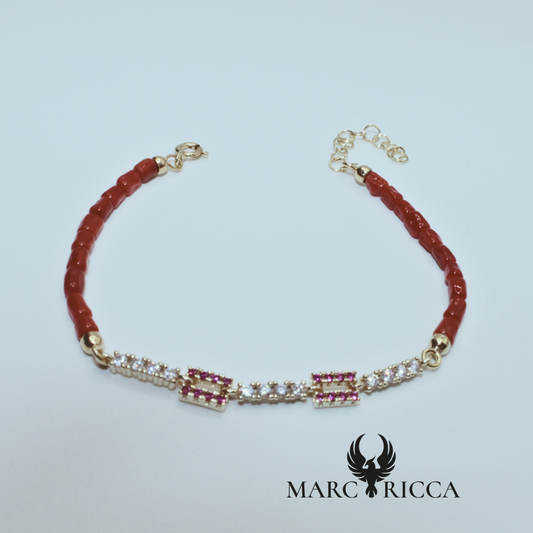 Bracelet Vermeil, Corail tube et Zircinium rose