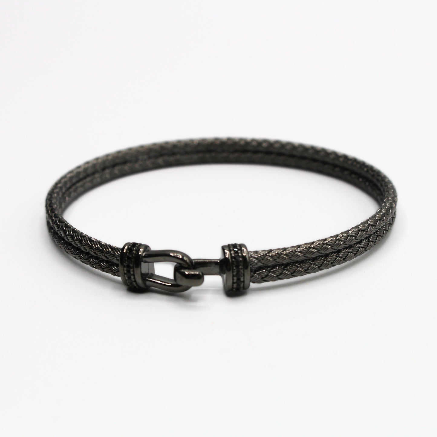 Bracelet double Argent tressé, motif crochet - Valenzi