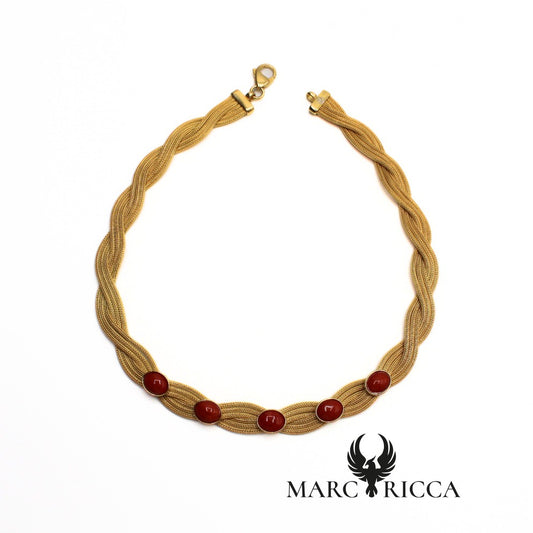 Collier tressé Vermeil et Corail en Cabochon