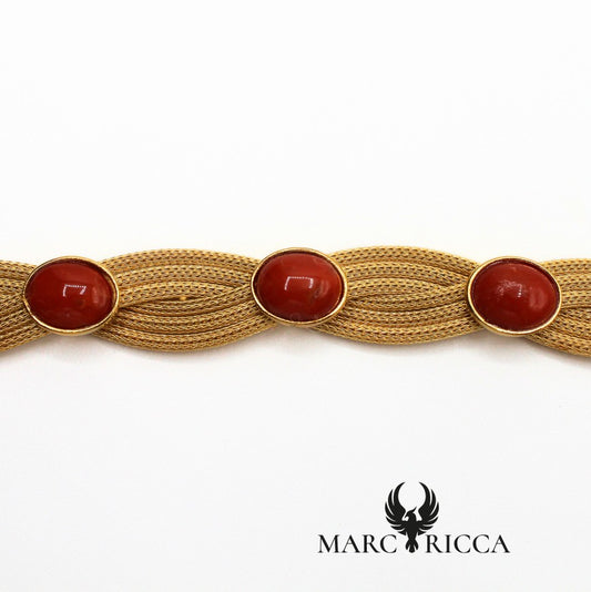 Bracelet tressé Vermeil et Corail en Cabochon