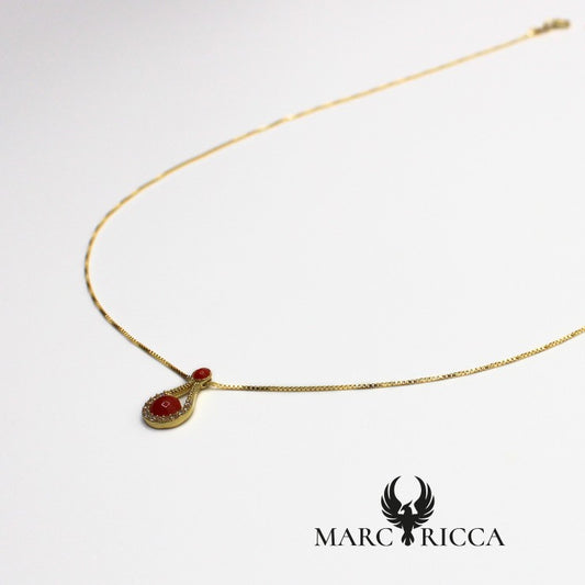 Collier pendentif goutte Corail et Zircons