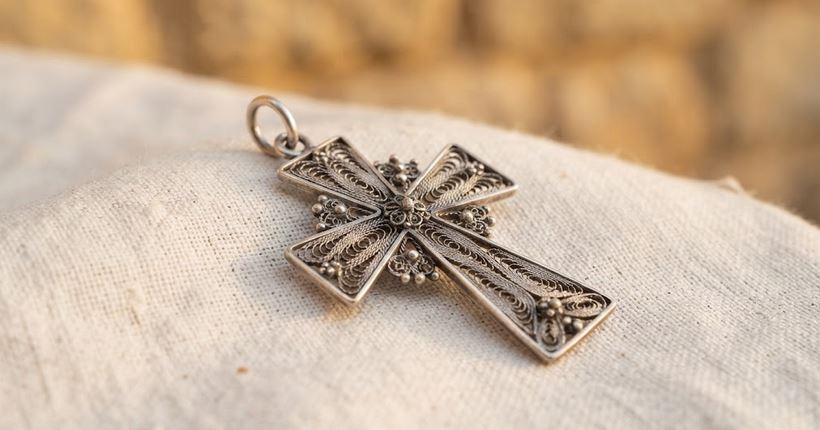 Croix corse en filigrane d'argent – bijou traditionnel corse travaillé à la main par Marc-Ricca à Porticcio