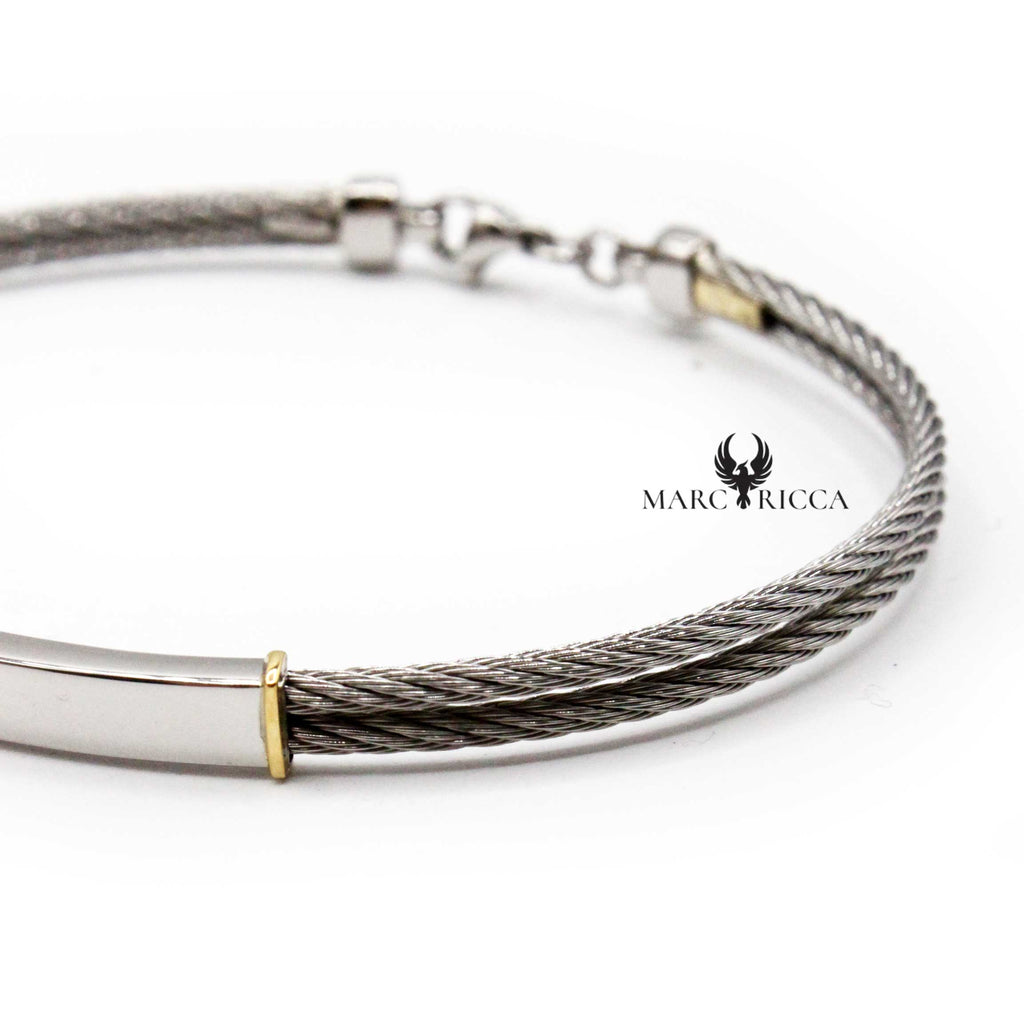 Bracelet Or 18 Carats & Acier avec Plaque