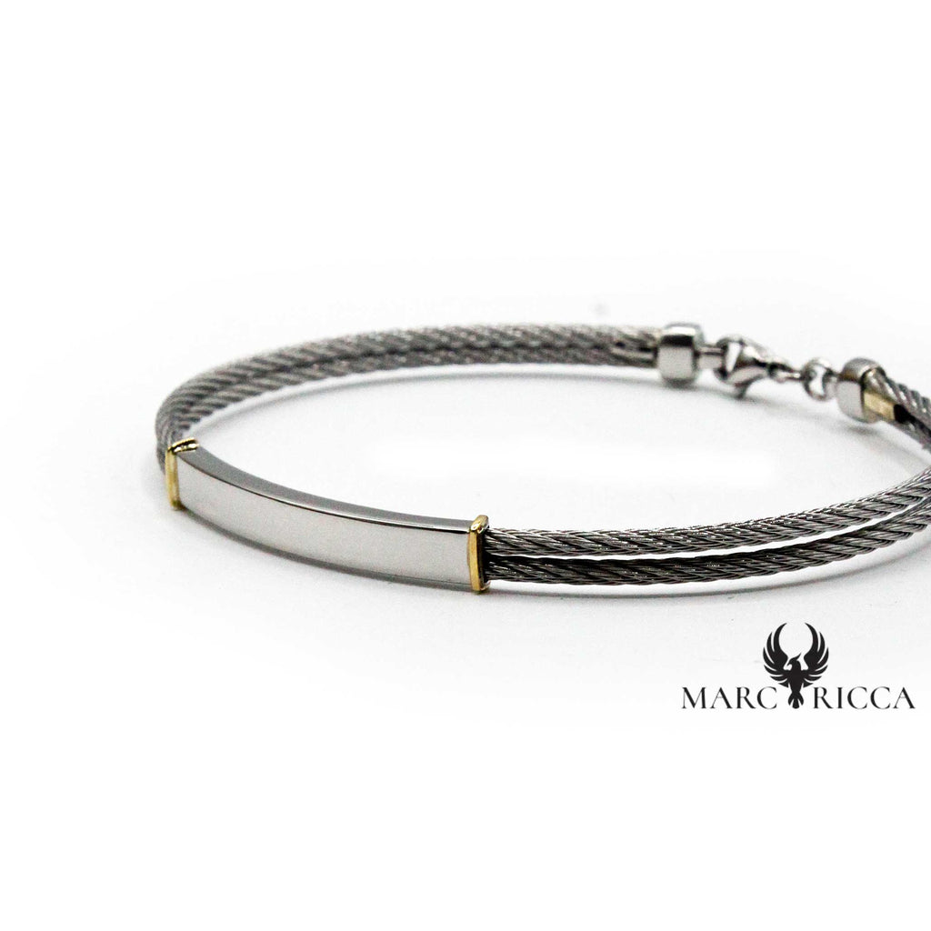 Bracelet Or 18 Carats & Acier avec Plaque