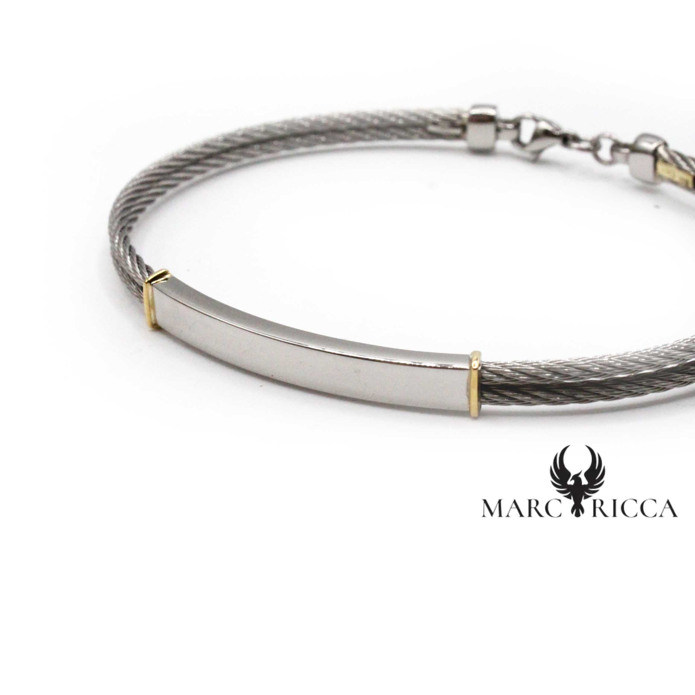 Bracelet Or 9 Carats & Acier avec Plaque