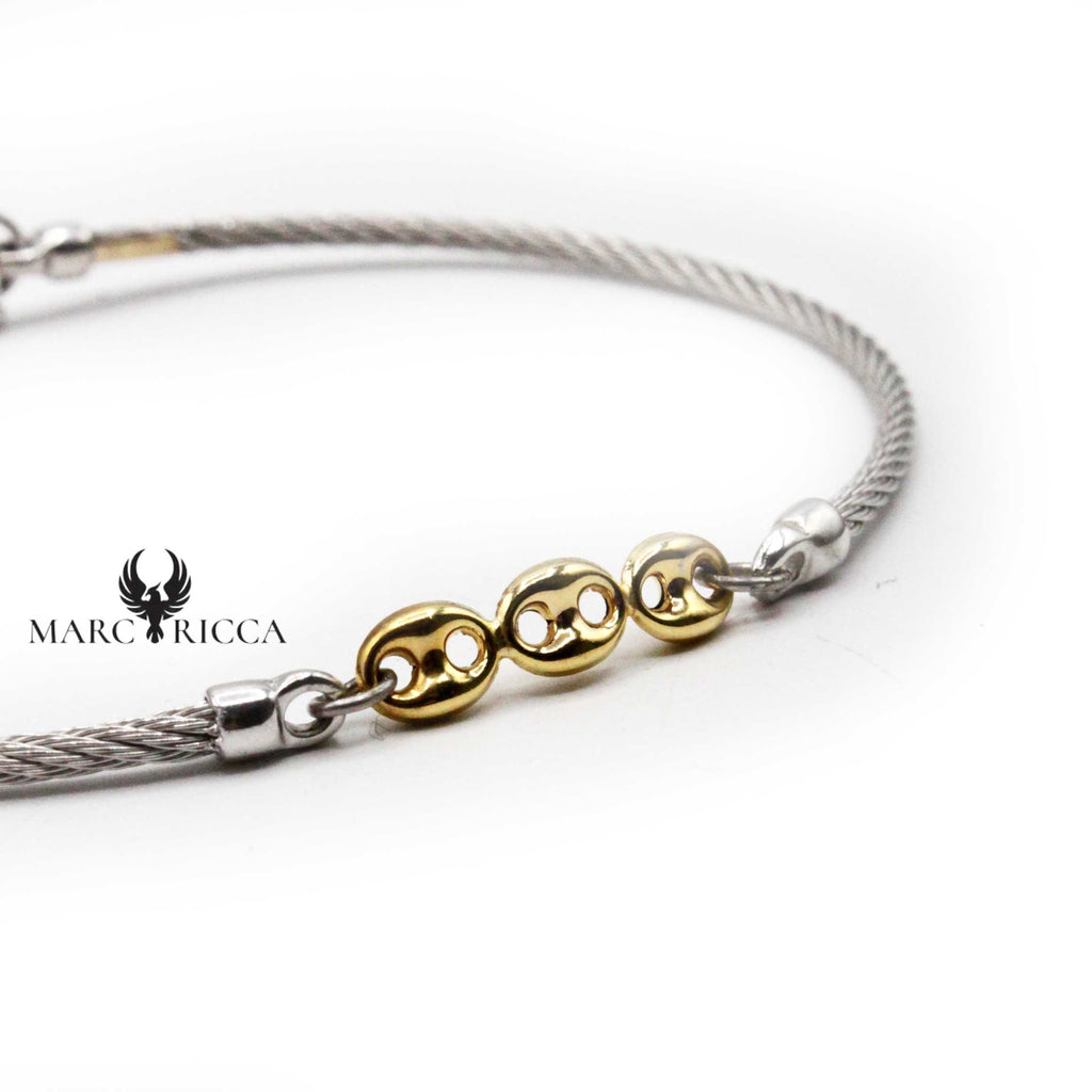 Bracelet Or 3 Mailles Grain de Café & Acier