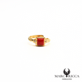 Bague en vermeil avec carré en corail et zirconium