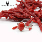 Bague Argent Corail Cabochon Ovale