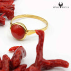 Bague Vermeil Corail Cabochon Rond