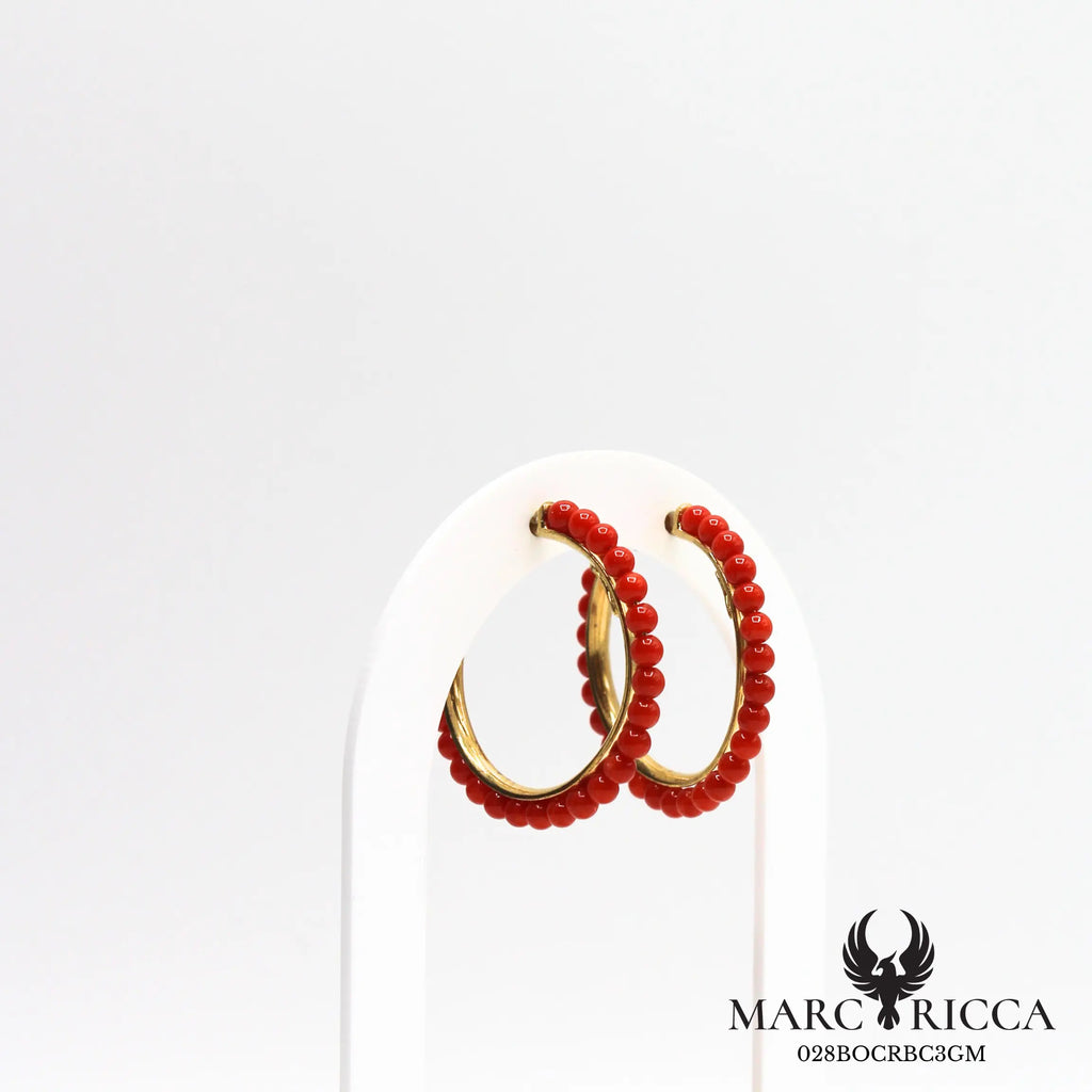 Boucles d'oreilles créoles perles de corail en vermeil