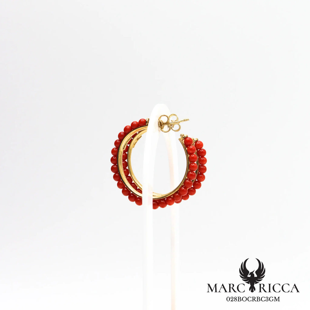 Boucles d'oreilles créoles perles de corail en vermeil