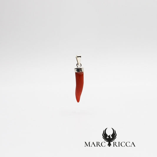 Pendentif Corne Corail Rouge - Argent ou Vermeil
