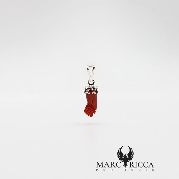 Pendentif Main Corail Rouge, bélière festonnée Argent ou Vermeil