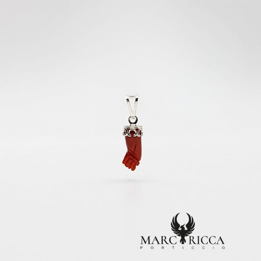 Pendentif Main Corail Rouge, bélière festonnée Argent ou Vermeil