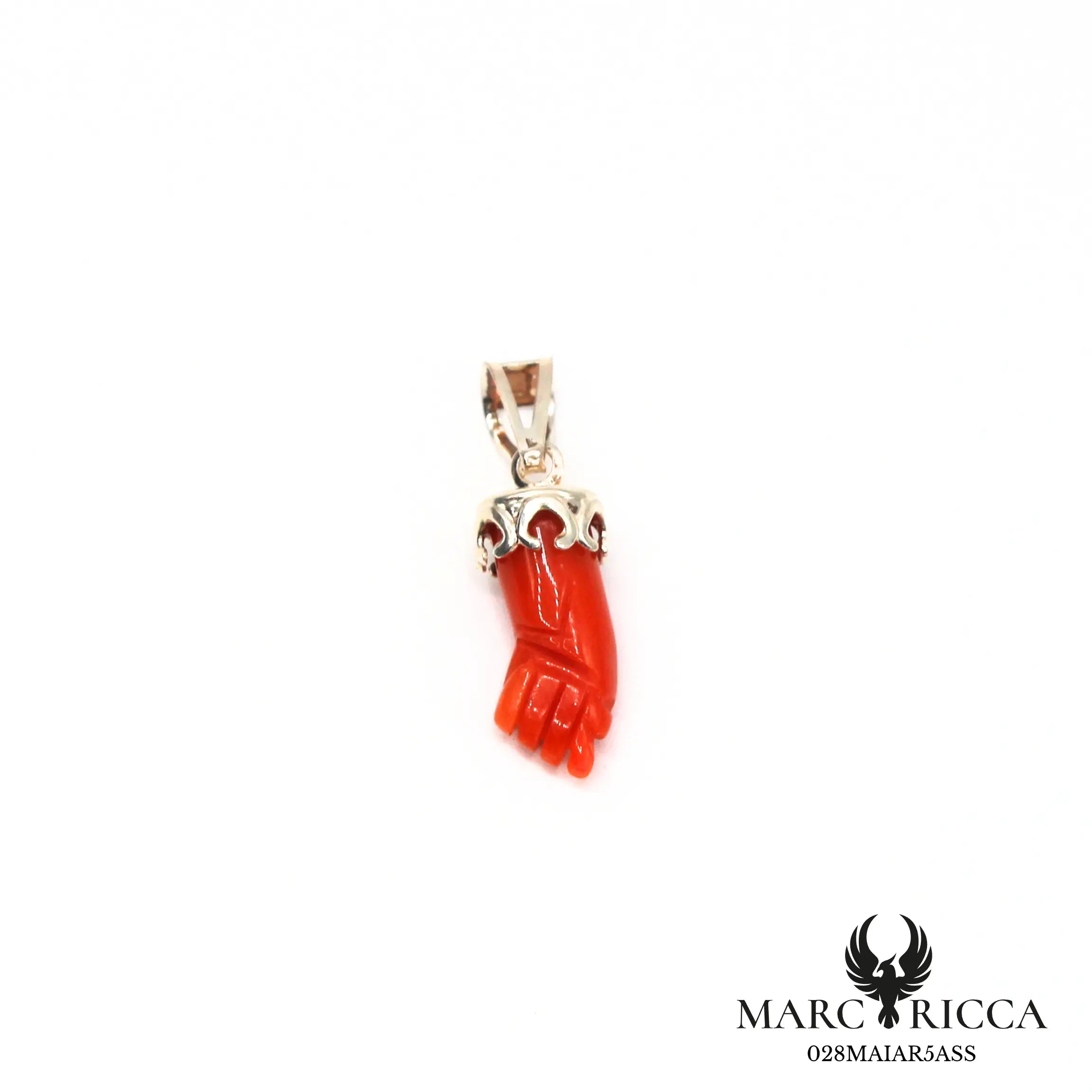Pendentif Argent Main Festonné Corail Rouge