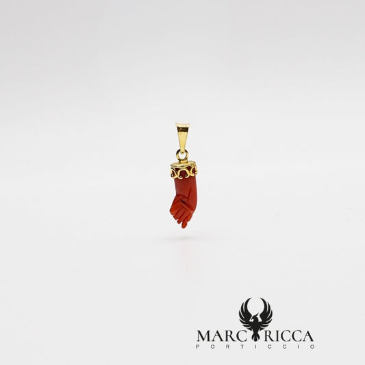 Pendentif Main Corail Rouge, bélière festonnée Argent ou Vermeil