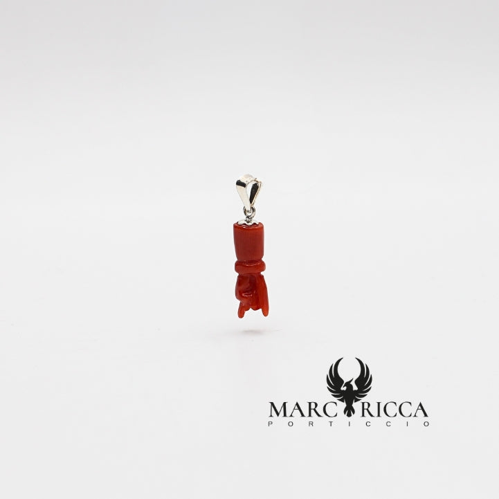 Pendentif Argent Main Corne en Corail Rouge