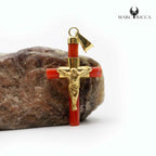 Pendentif Argent Croix & Corail