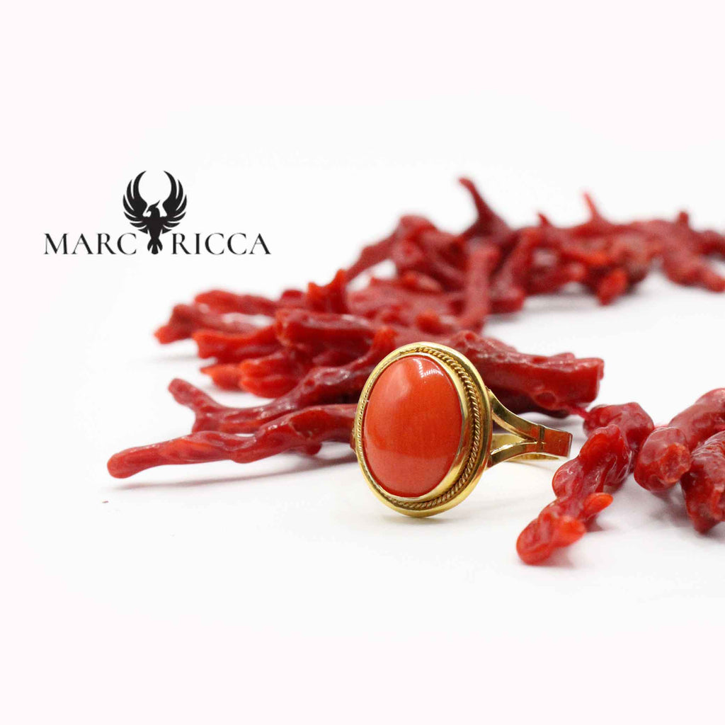 Bague Vermeil Corail Cabochon Ovale