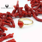 Bague Or Corail Cabochon Rond