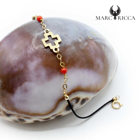 Bracelet Argent Croix, Or & Corail