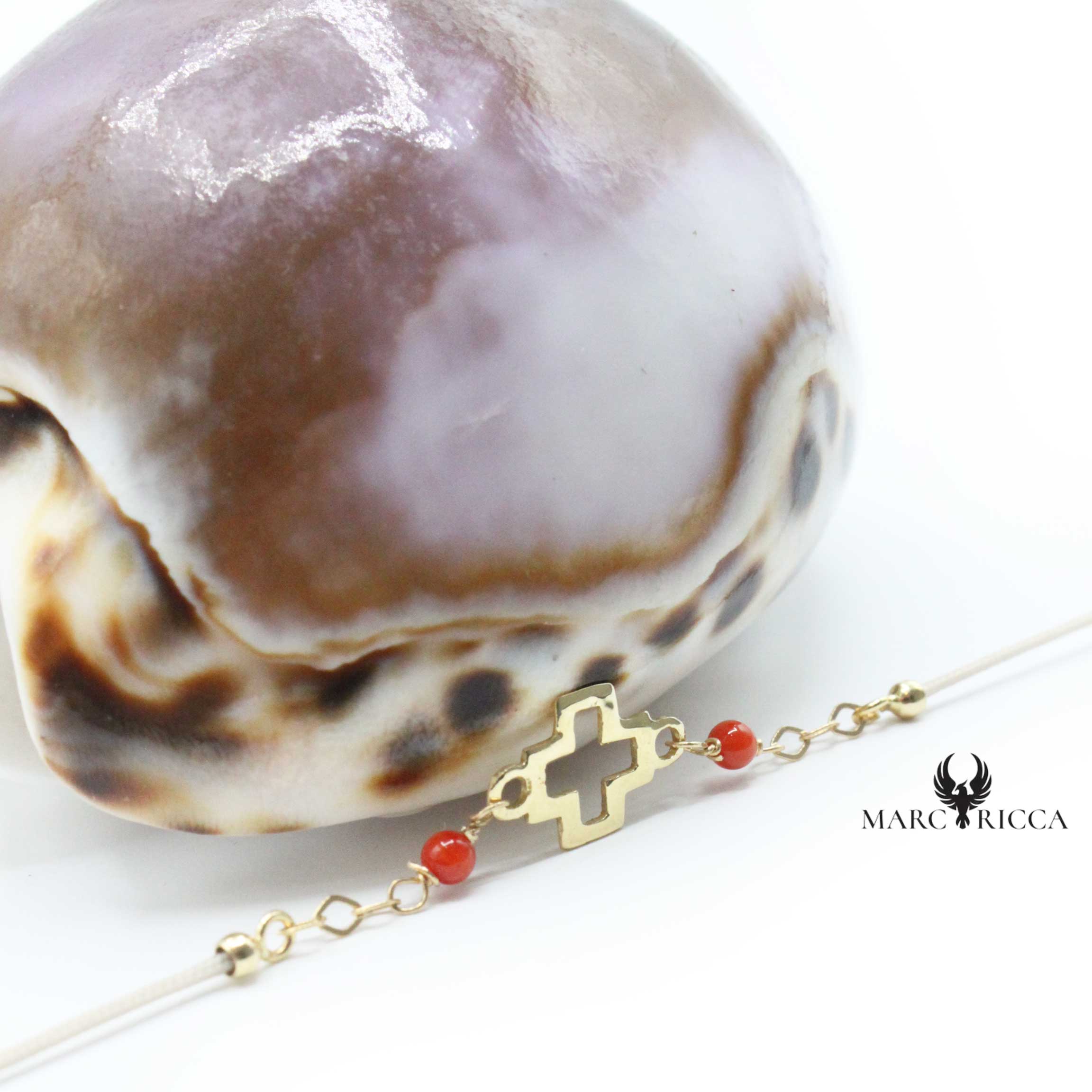 Bracelet Argent Croix, Or & Corail