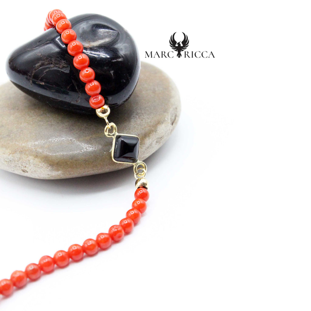 Bracelet Or Boules Corail Rouge