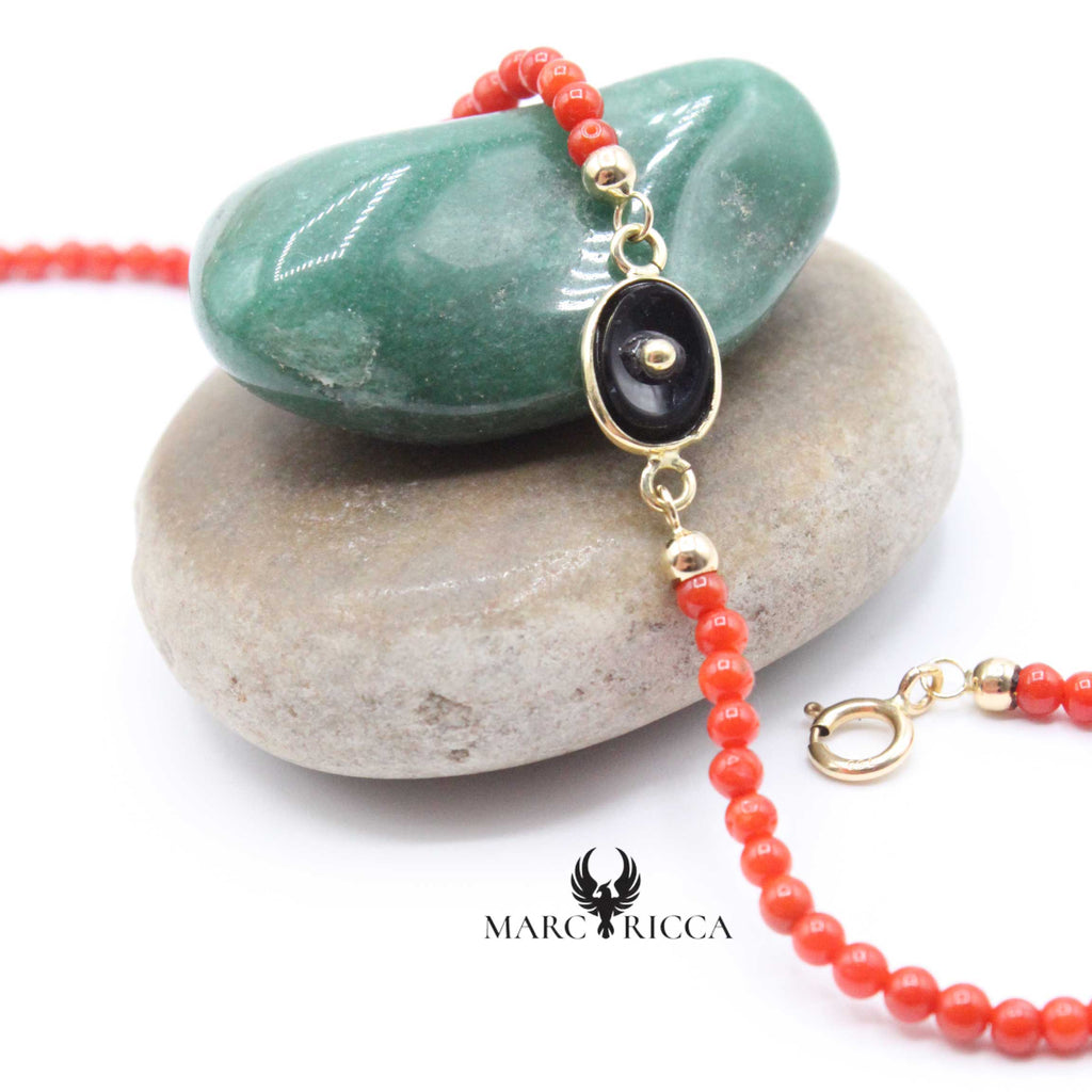 Bracelet Or Corail & Onyx Ovale