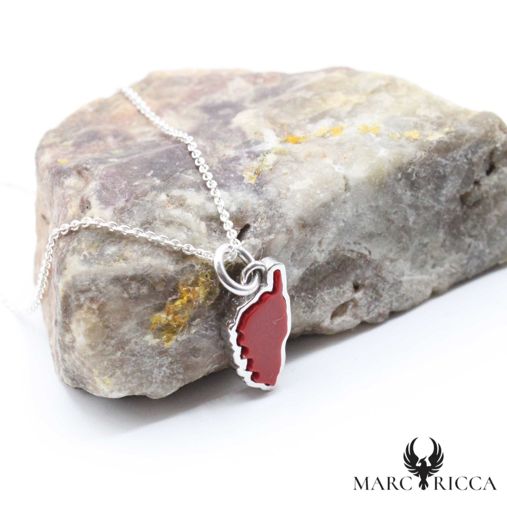 Pendentif Argent Corse Contour & Pâte de Corail