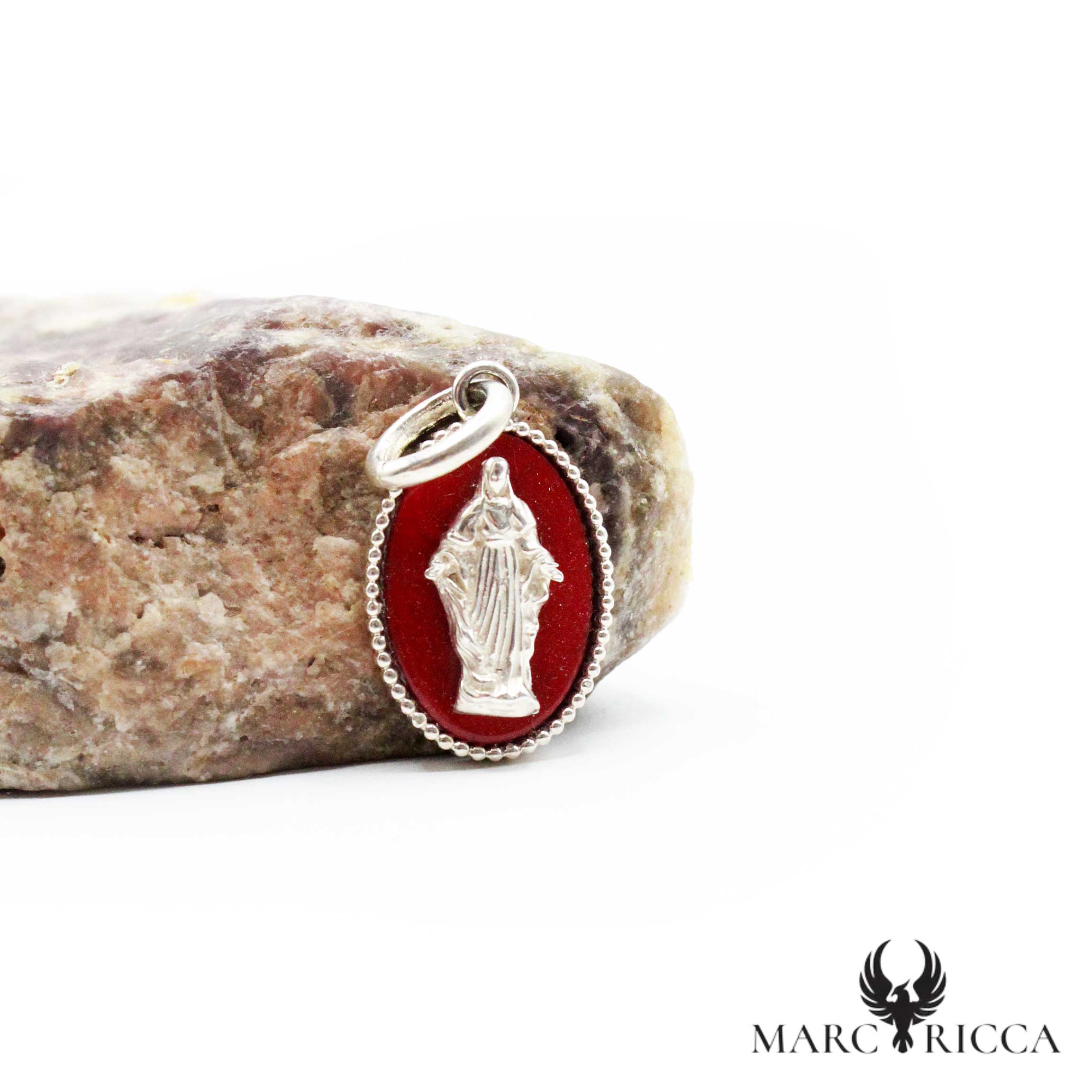 Pendentif Argent Madone et Pate de Corail