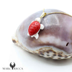 Pendentif Or Tortue & Pate de Corail Rouge & Blanche