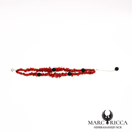 Bracelet Argent 2 Rangs Sassi Corail Rouge