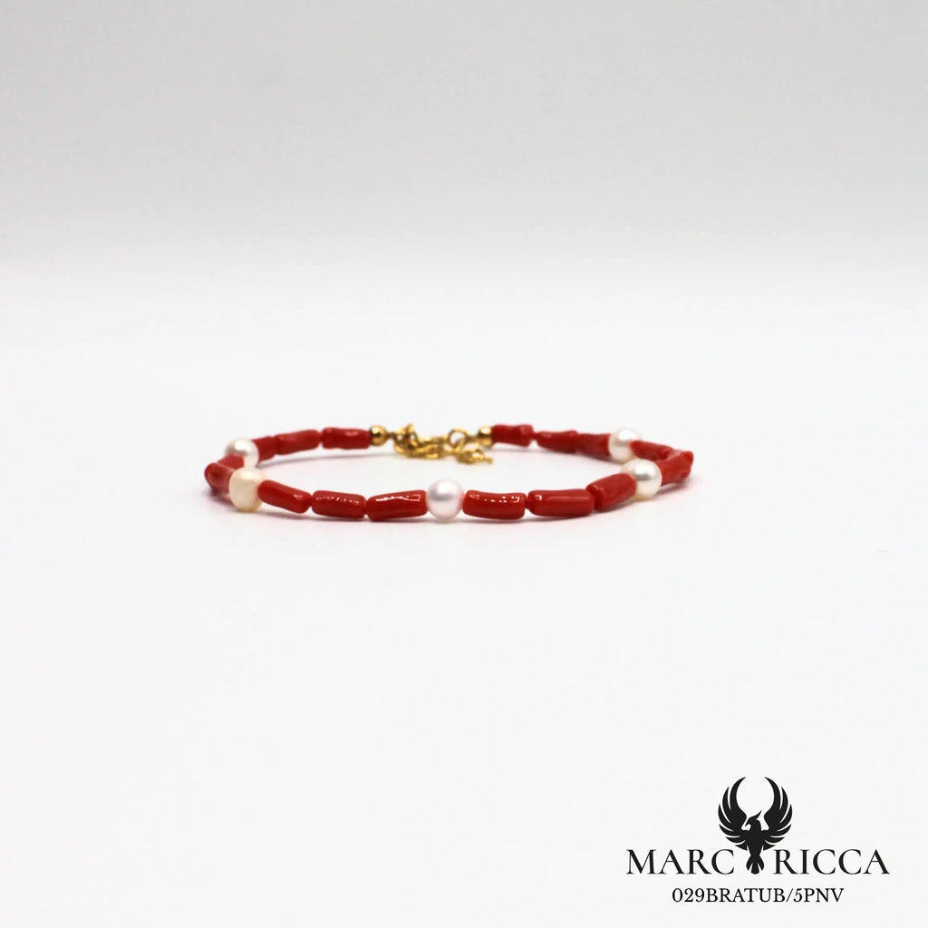 Bracelet tubes corail et perles nacrées