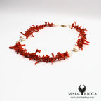 Collier corail cupolino avec perles d'eau douce