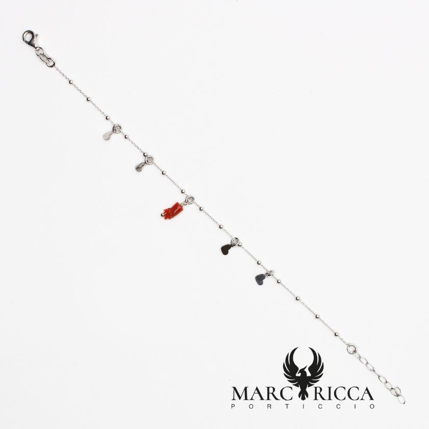 Bracelet cœur Argent et main Corail