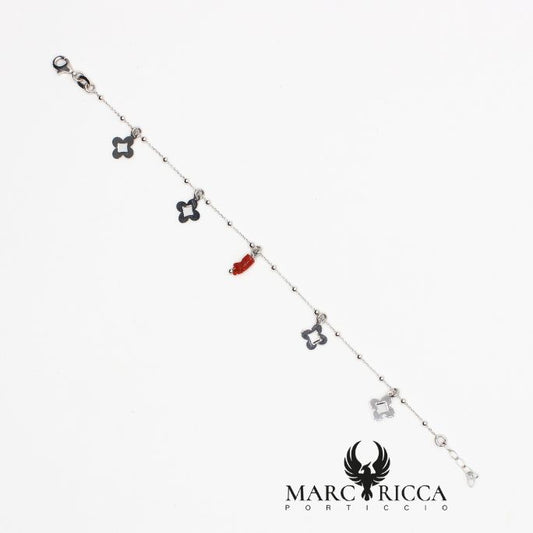 Bracelet trèfles Argent et main Corail