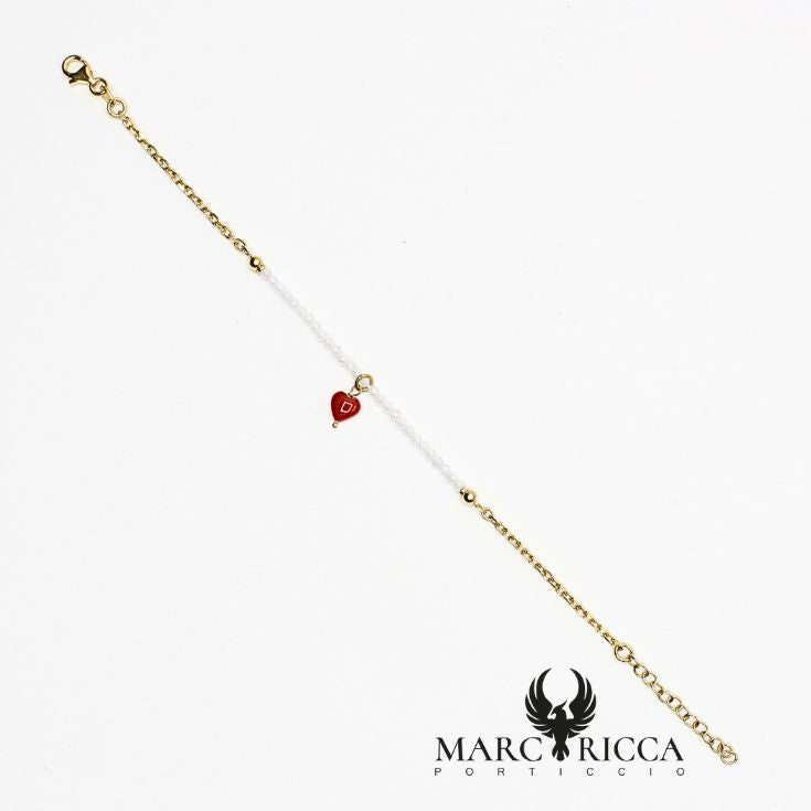 Bracelet Vermeil cœur Corail et perles cristal